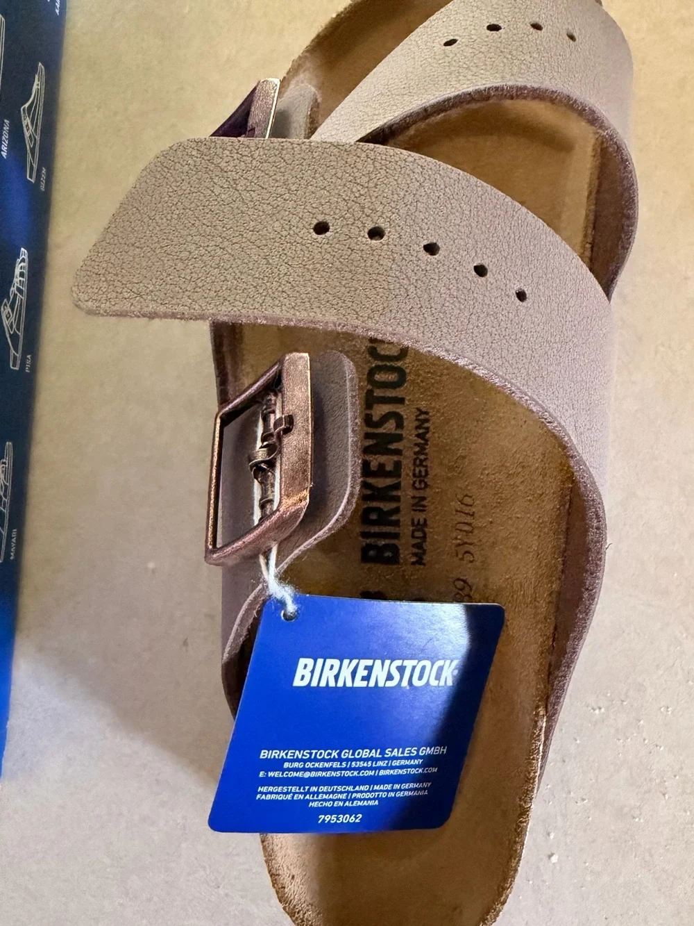Birkenstock Brown Arizona Two-Strap Sandals with Rose Gold Buckles - Picture 3 of 4